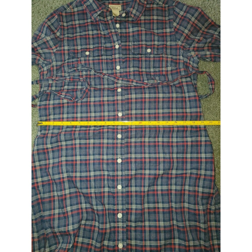 L.L. Bean Plaid Belted Shirt Dress Size S Small Red Blue 100% Cotton Roll Tab - Picture 14 of 16